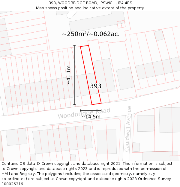 393, WOODBRIDGE ROAD, IPSWICH, IP4 4ES: Plot and title map