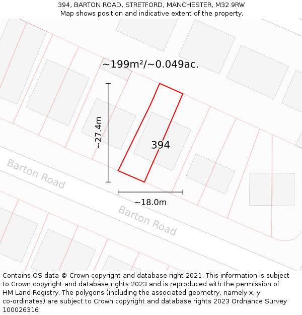 394, BARTON ROAD, STRETFORD, MANCHESTER, M32 9RW: Plot and title map