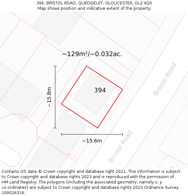 394, BRISTOL ROAD, QUEDGELEY, GLOUCESTER, GL2 4QX: Plot and title map