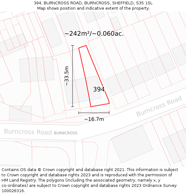 394, BURNCROSS ROAD, BURNCROSS, SHEFFIELD, S35 1SL: Plot and title map