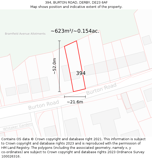 394, BURTON ROAD, DERBY, DE23 6AF: Plot and title map