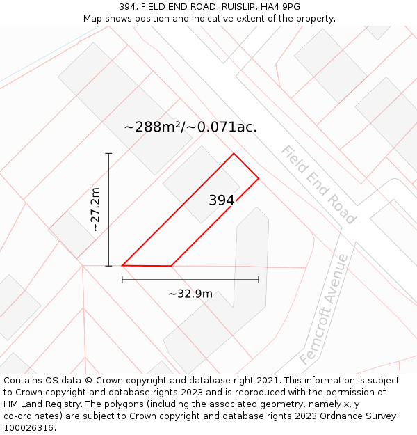 394, FIELD END ROAD, RUISLIP, HA4 9PG: Plot and title map