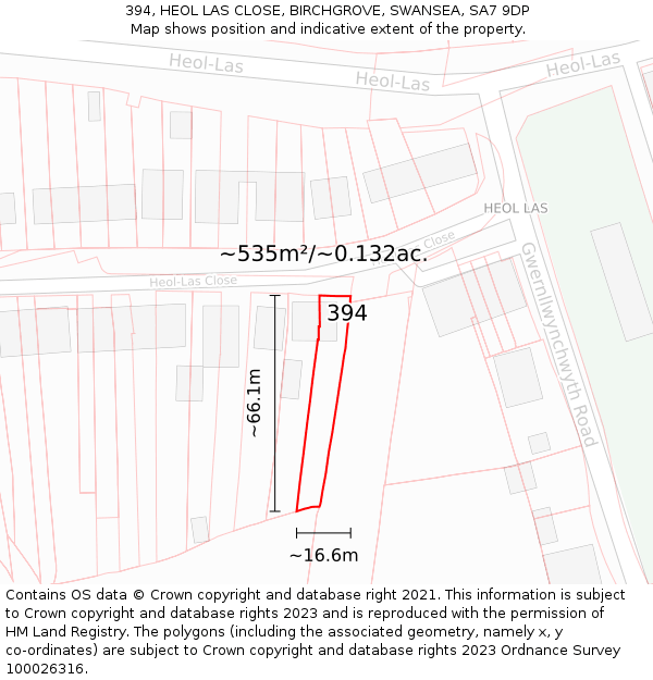 394, HEOL LAS CLOSE, BIRCHGROVE, SWANSEA, SA7 9DP: Plot and title map