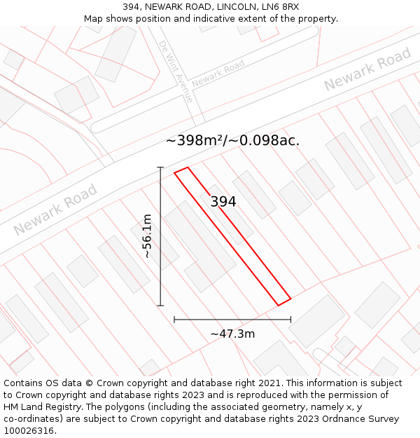 394, NEWARK ROAD, LINCOLN, LN6 8RX: Plot and title map