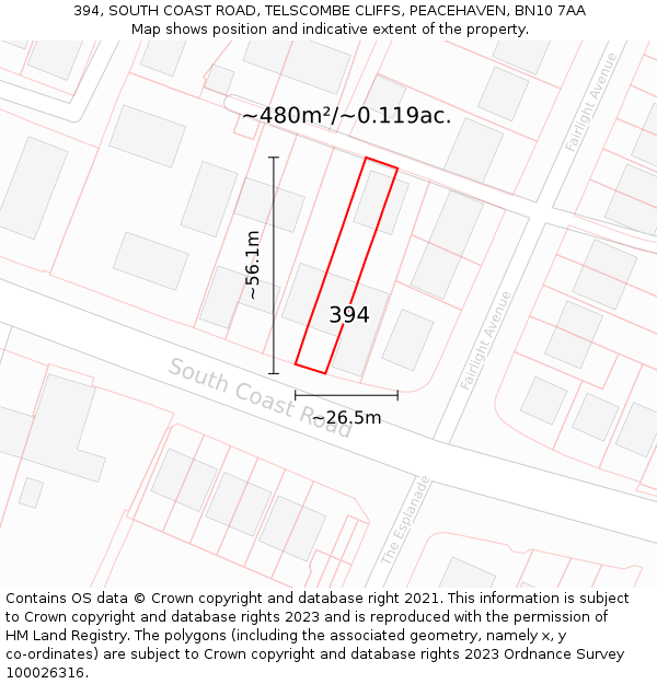394, SOUTH COAST ROAD, TELSCOMBE CLIFFS, PEACEHAVEN, BN10 7AA: Plot and title map