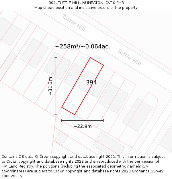 394, TUTTLE HILL, NUNEATON, CV10 0HR: Plot and title map