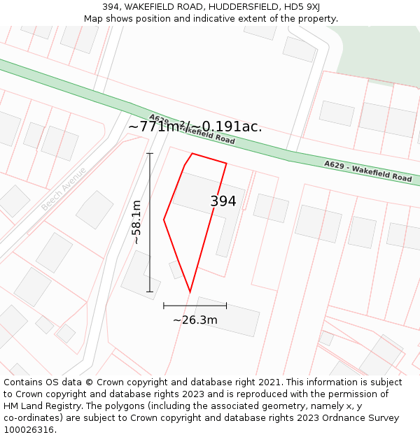 394, WAKEFIELD ROAD, HUDDERSFIELD, HD5 9XJ: Plot and title map