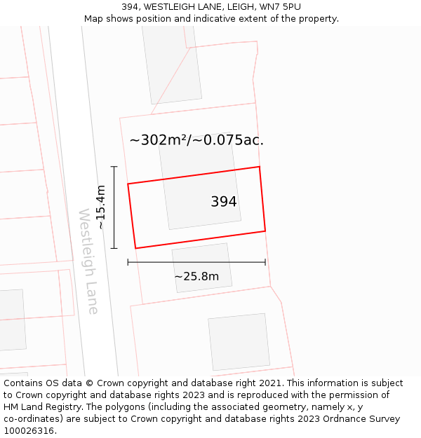 394, WESTLEIGH LANE, LEIGH, WN7 5PU: Plot and title map