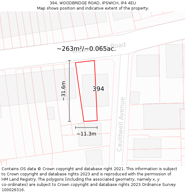 394, WOODBRIDGE ROAD, IPSWICH, IP4 4EU: Plot and title map