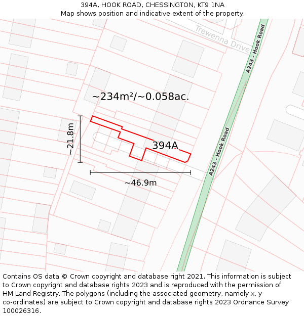 394A, HOOK ROAD, CHESSINGTON, KT9 1NA: Plot and title map