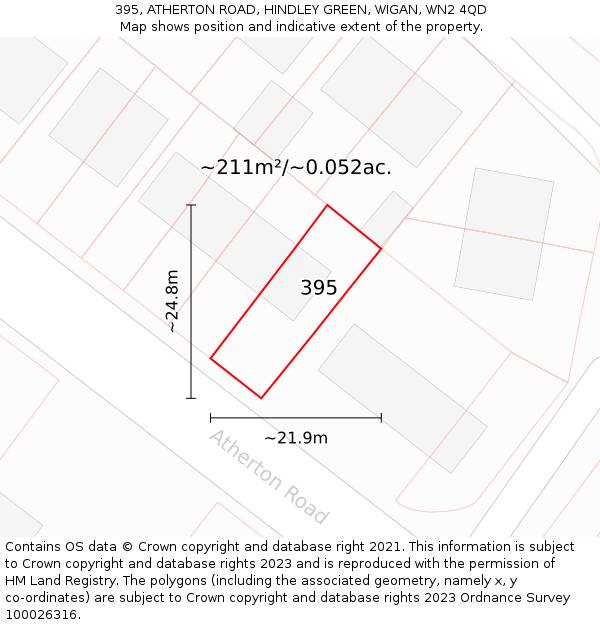 395, ATHERTON ROAD, HINDLEY GREEN, WIGAN, WN2 4QD: Plot and title map