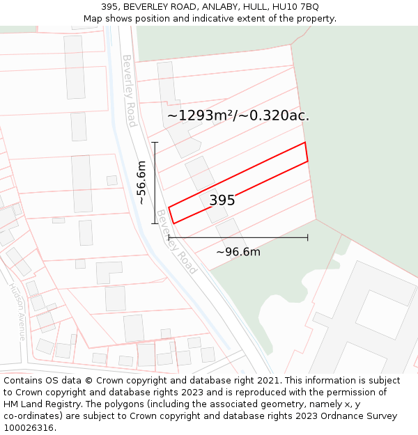 395, BEVERLEY ROAD, ANLABY, HULL, HU10 7BQ: Plot and title map