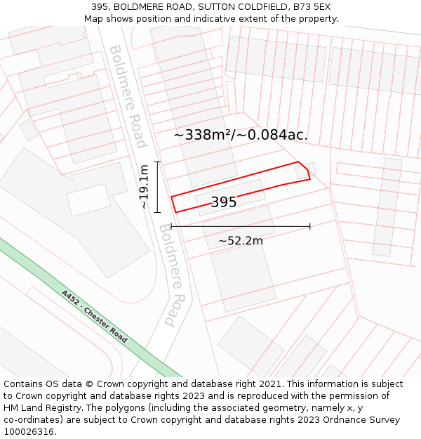 395, BOLDMERE ROAD, SUTTON COLDFIELD, B73 5EX: Plot and title map