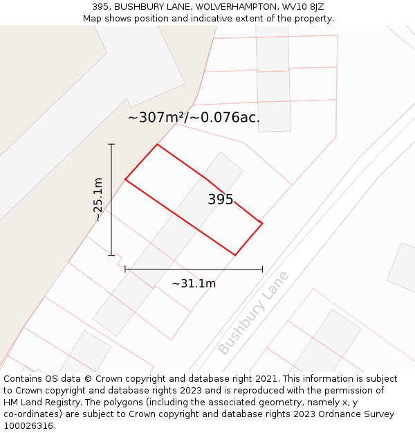 395, BUSHBURY LANE, WOLVERHAMPTON, WV10 8JZ: Plot and title map