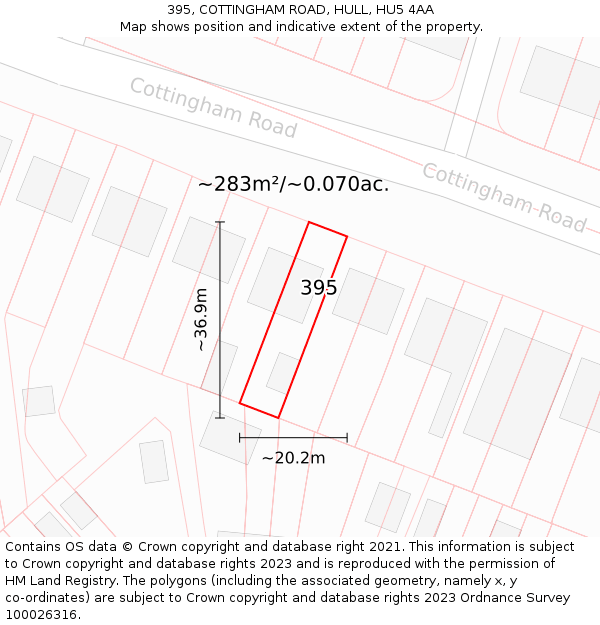395, COTTINGHAM ROAD, HULL, HU5 4AA: Plot and title map