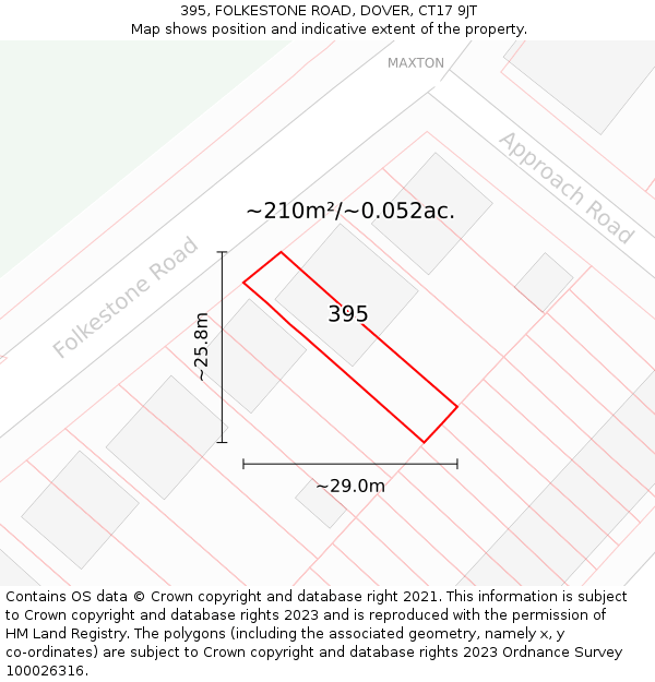 395, FOLKESTONE ROAD, DOVER, CT17 9JT: Plot and title map