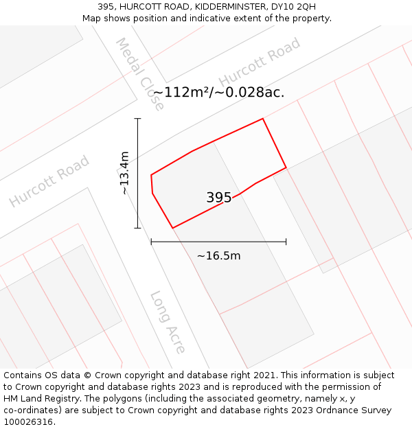 395, HURCOTT ROAD, KIDDERMINSTER, DY10 2QH: Plot and title map