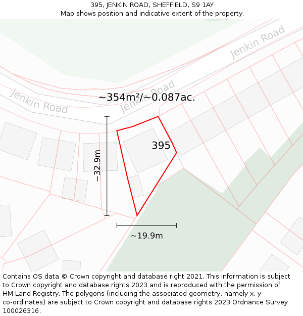 395, JENKIN ROAD, SHEFFIELD, S9 1AY: Plot and title map