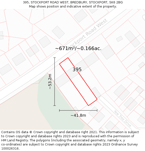 395, STOCKPORT ROAD WEST, BREDBURY, STOCKPORT, SK6 2BG: Plot and title map