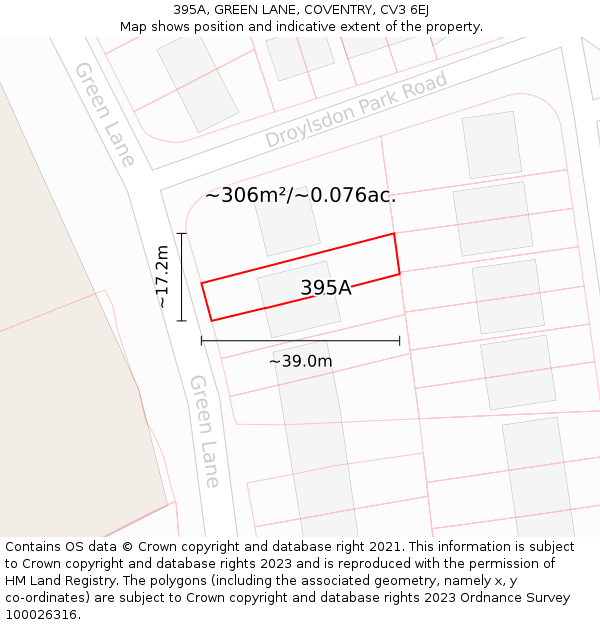 395A, GREEN LANE, COVENTRY, CV3 6EJ: Plot and title map