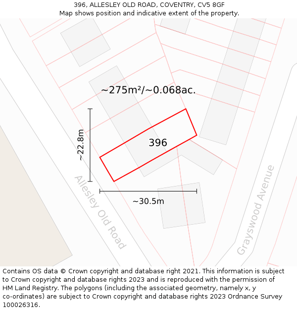 396, ALLESLEY OLD ROAD, COVENTRY, CV5 8GF: Plot and title map