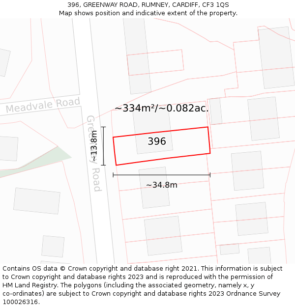396, GREENWAY ROAD, RUMNEY, CARDIFF, CF3 1QS: Plot and title map