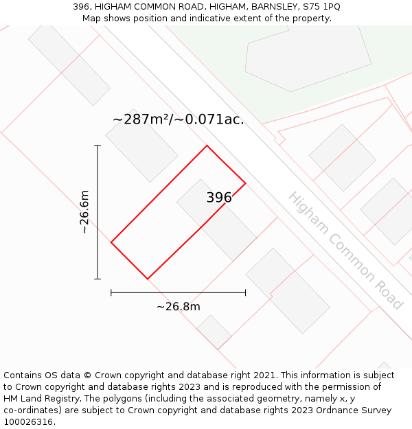 396, HIGHAM COMMON ROAD, HIGHAM, BARNSLEY, S75 1PQ: Plot and title map