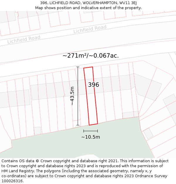 396, LICHFIELD ROAD, WOLVERHAMPTON, WV11 3EJ: Plot and title map