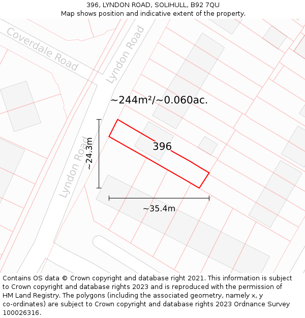 396, LYNDON ROAD, SOLIHULL, B92 7QU: Plot and title map