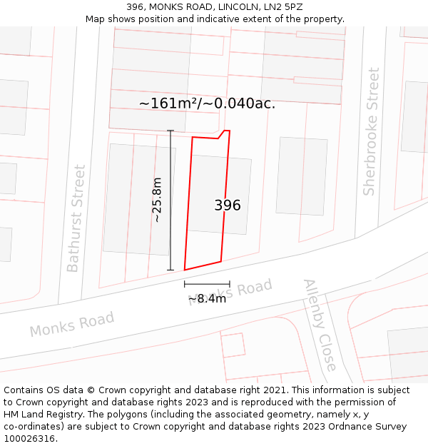 396, MONKS ROAD, LINCOLN, LN2 5PZ: Plot and title map