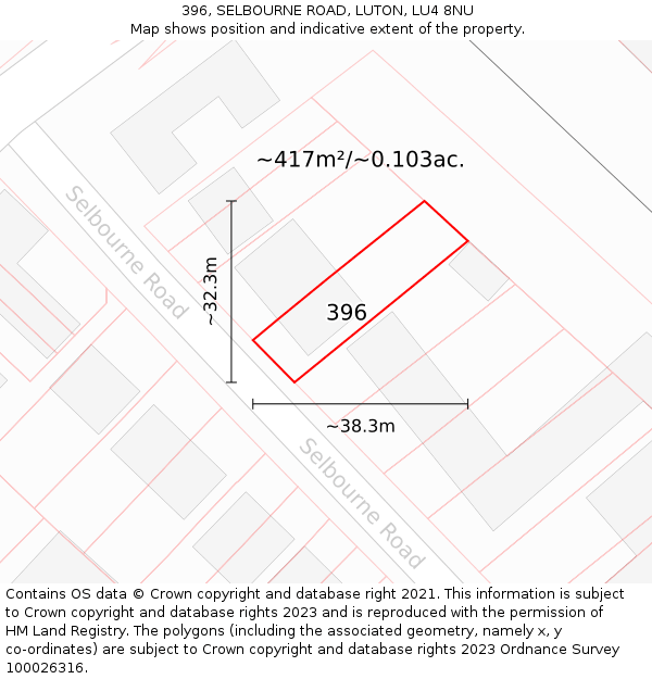 396, SELBOURNE ROAD, LUTON, LU4 8NU: Plot and title map