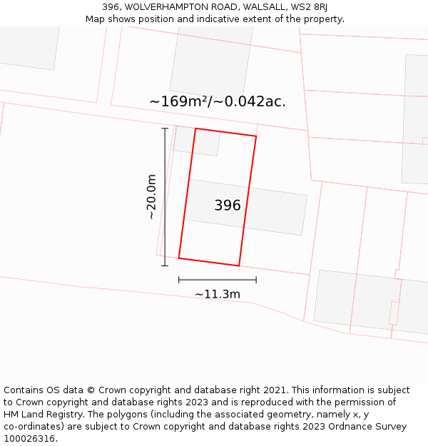 396, WOLVERHAMPTON ROAD, WALSALL, WS2 8RJ: Plot and title map