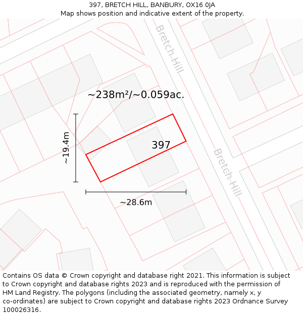 397, BRETCH HILL, BANBURY, OX16 0JA: Plot and title map