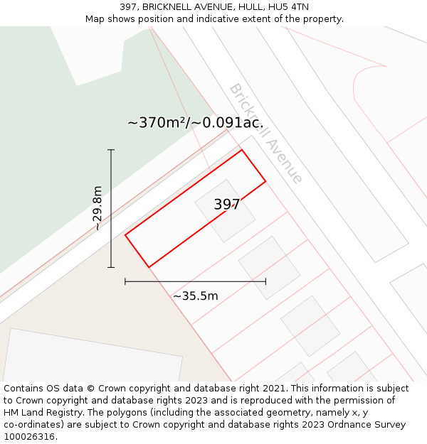 397, BRICKNELL AVENUE, HULL, HU5 4TN: Plot and title map