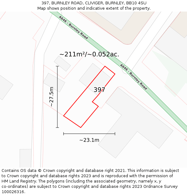 397, BURNLEY ROAD, CLIVIGER, BURNLEY, BB10 4SU: Plot and title map