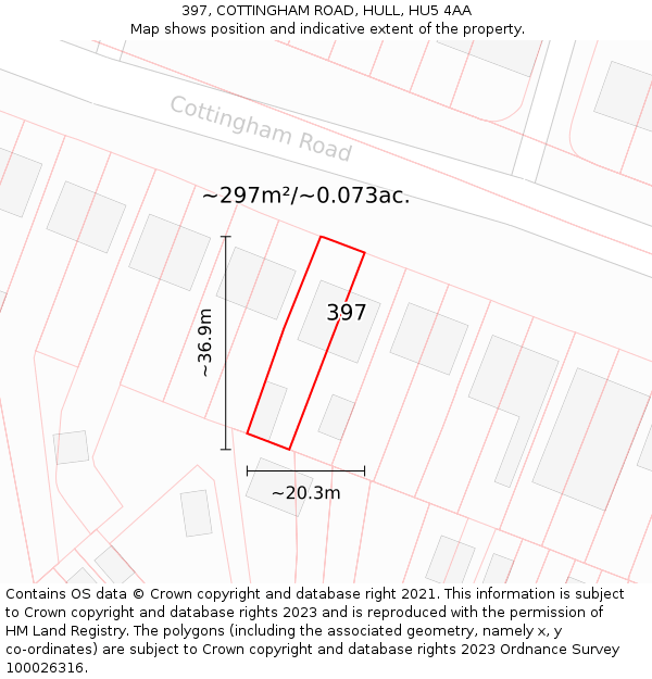 397, COTTINGHAM ROAD, HULL, HU5 4AA: Plot and title map