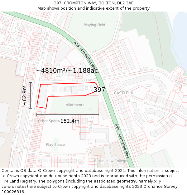 397, CROMPTON WAY, BOLTON, BL2 3AE: Plot and title map