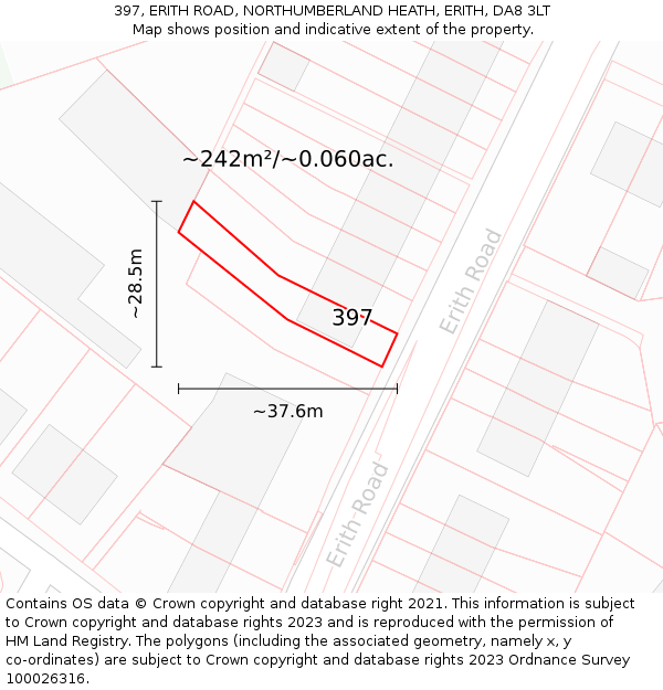 397, ERITH ROAD, NORTHUMBERLAND HEATH, ERITH, DA8 3LT: Plot and title map