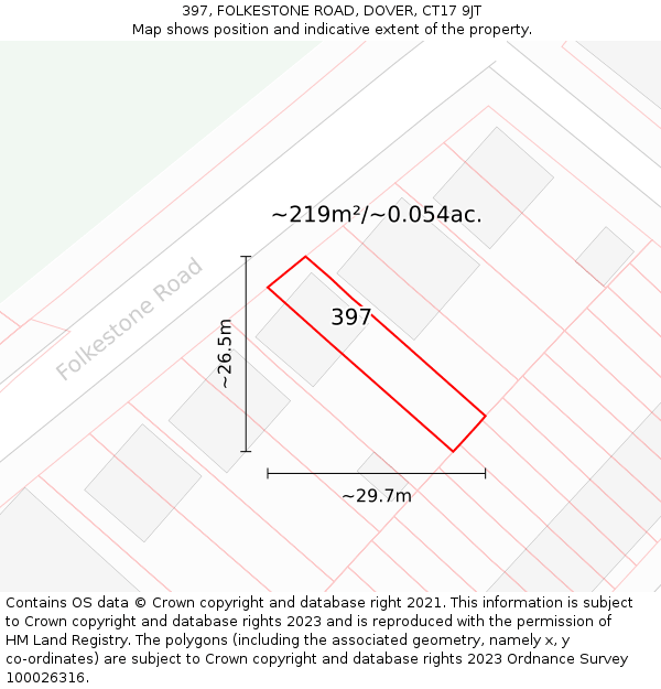 397, FOLKESTONE ROAD, DOVER, CT17 9JT: Plot and title map