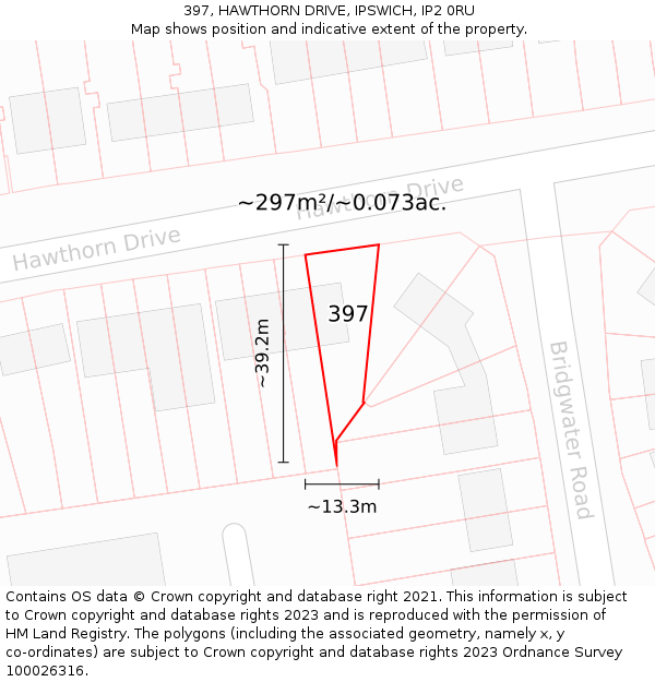 397, HAWTHORN DRIVE, IPSWICH, IP2 0RU: Plot and title map