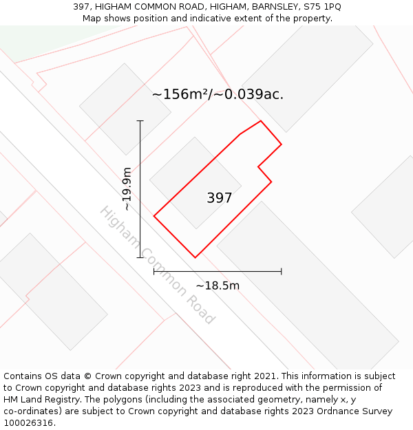 397, HIGHAM COMMON ROAD, HIGHAM, BARNSLEY, S75 1PQ: Plot and title map
