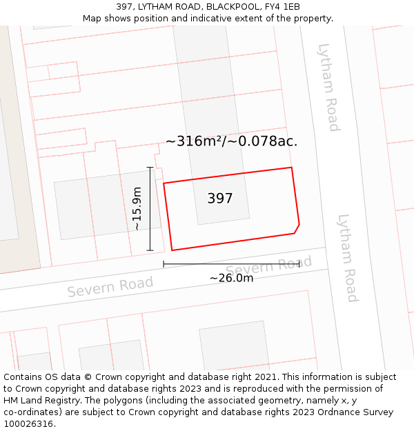 397, LYTHAM ROAD, BLACKPOOL, FY4 1EB: Plot and title map