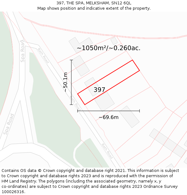 397, THE SPA, MELKSHAM, SN12 6QL: Plot and title map