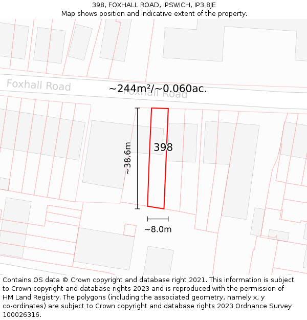 398, FOXHALL ROAD, IPSWICH, IP3 8JE: Plot and title map