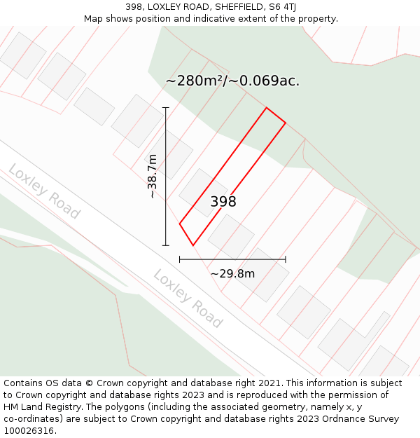 398, LOXLEY ROAD, SHEFFIELD, S6 4TJ: Plot and title map