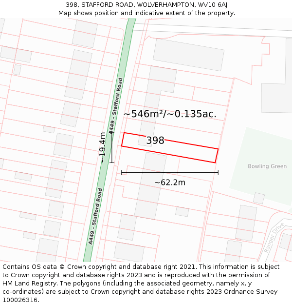 398, STAFFORD ROAD, WOLVERHAMPTON, WV10 6AJ: Plot and title map