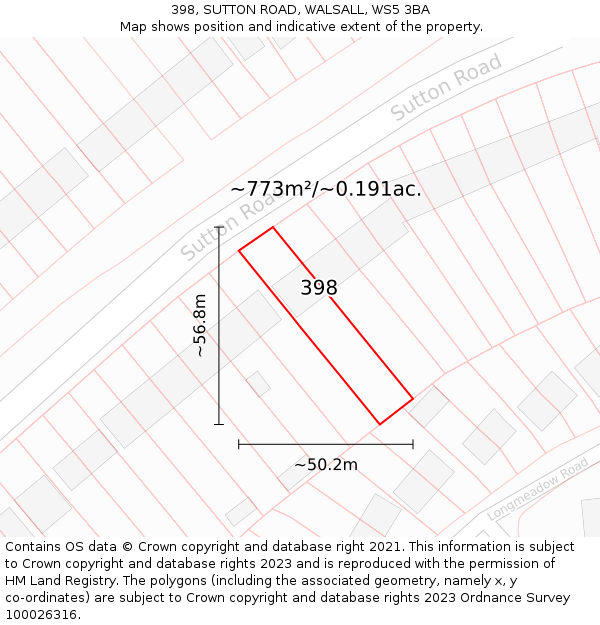 398, SUTTON ROAD, WALSALL, WS5 3BA: Plot and title map