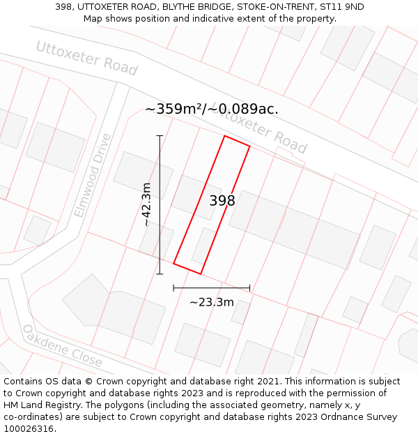 398, UTTOXETER ROAD, BLYTHE BRIDGE, STOKE-ON-TRENT, ST11 9ND: Plot and title map