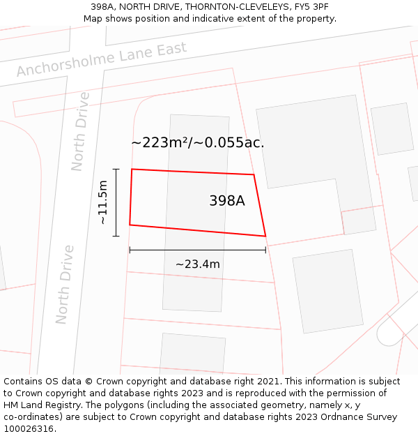 398A, NORTH DRIVE, THORNTON-CLEVELEYS, FY5 3PF: Plot and title map