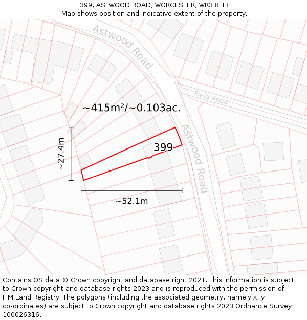 399, ASTWOOD ROAD, WORCESTER, WR3 8HB: Plot and title map